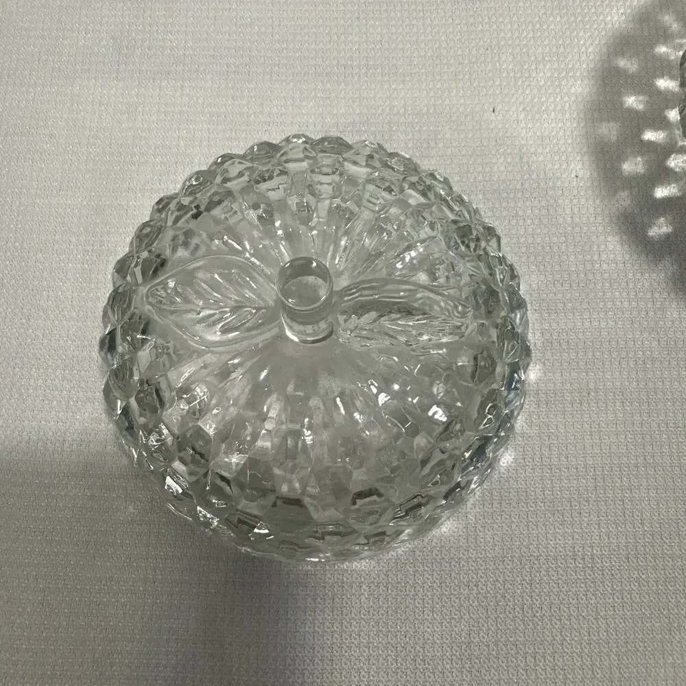 Vintage APPLE Glass Jeannette Glass Cubist Lidded Candy Dish Bowl 5x4.5”